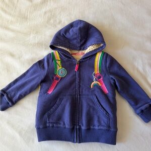 Mini Boden Navy Hoodie with Rainbow Straps